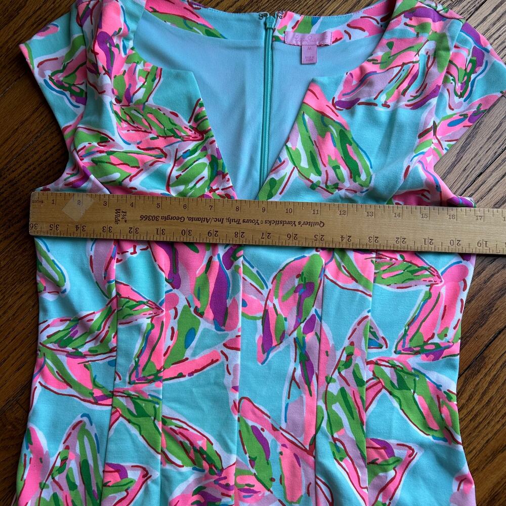 Lilly Pulitzer Briella In The Vias Fit & Flare Posh Ponte Pink Turquoise Dress M - Picture 11 of 14